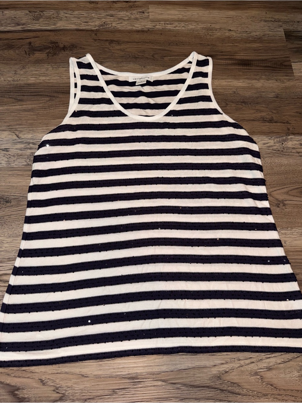 Liz Claiborne Black & White Striped Tank Top